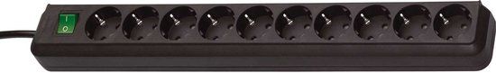 Brennenstuhl Eco-Line Stekkerdoos - 10-Voudig - Zwart - 3m - Met Schakelaar