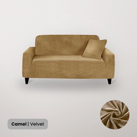BankhoesDiscounter Velvet Voorgevormde Bankhoes - M2 (130-175cm) - Camel