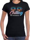 Bellatio Decorations Beach feest t-shirt / shirt Chilling on the beach voor dames - zwart - Beach party outfit / kleding/ verkleedkleding/ carnaval shirt XS