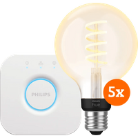 Philips Hue Filament White Ambiance Globe 5-Pack + Bridge