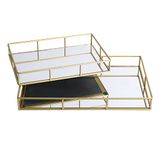 Urban Living Kaarsenborden set met spiegelbodem - 2x stuks - goud - Kaarsenplateaus - D25 en D35 cm