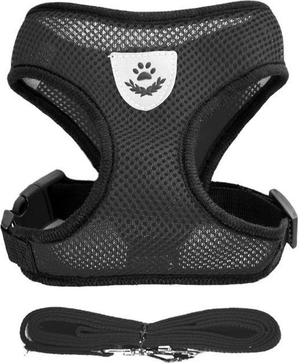 Luxyana Pets Luxyana® Honden Tuigje - XS - 25-30cm - Geschikt voor Pups en Kleine Katten - Easy Step-in Hondenharnas - Inclusief Bijpassend Riempje - Zwart zwart