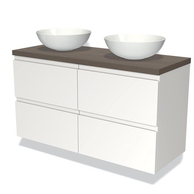 Maxaro Badkamermeubel Modulo Plato 120cm Mat Wit 4 Lades Greeploos Donkerbruin Eiken Blad