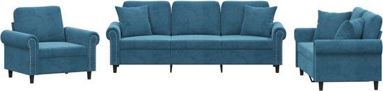 vidaXL 3-delige Loungeset met kussens fluweel blauw