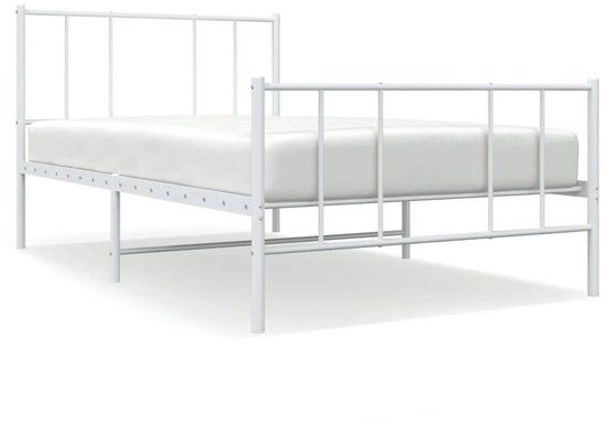 vidaXL Metalen Bedframe met Hoofd- en Voeteneinde - Wit - 100x190 cm