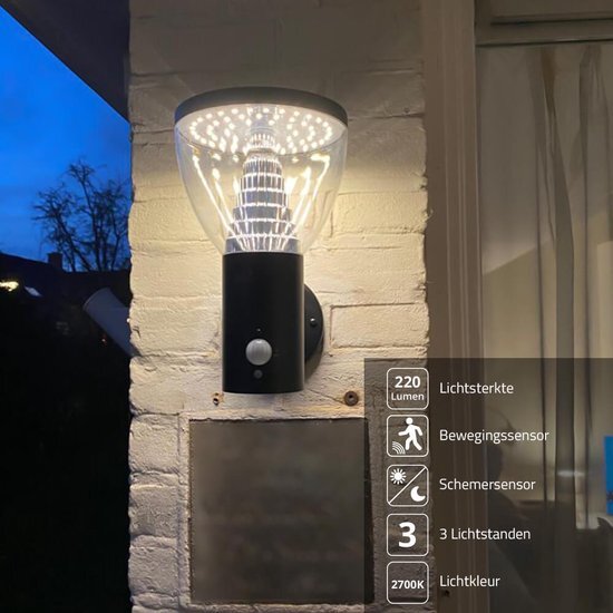 LedKoning Solar wandlamp buiten 'Spiez' - Met bewegingssensor - RVS - Wandlamp op zonne-energie