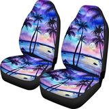 TOADDMOS Autostoelhoezen in Hawaiiaanse stijl, mooie zonsondergang, tropisch strand, palmboom, alleen voor voorstoelen, kuipstoelen, stoelbeschermers, universeel, geschikt voor de meeste voertuigen,