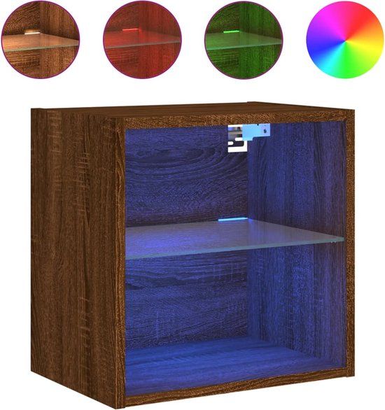 vidaXL Nachtkastje met LED's wandgemonteerd bruin eikenkleur