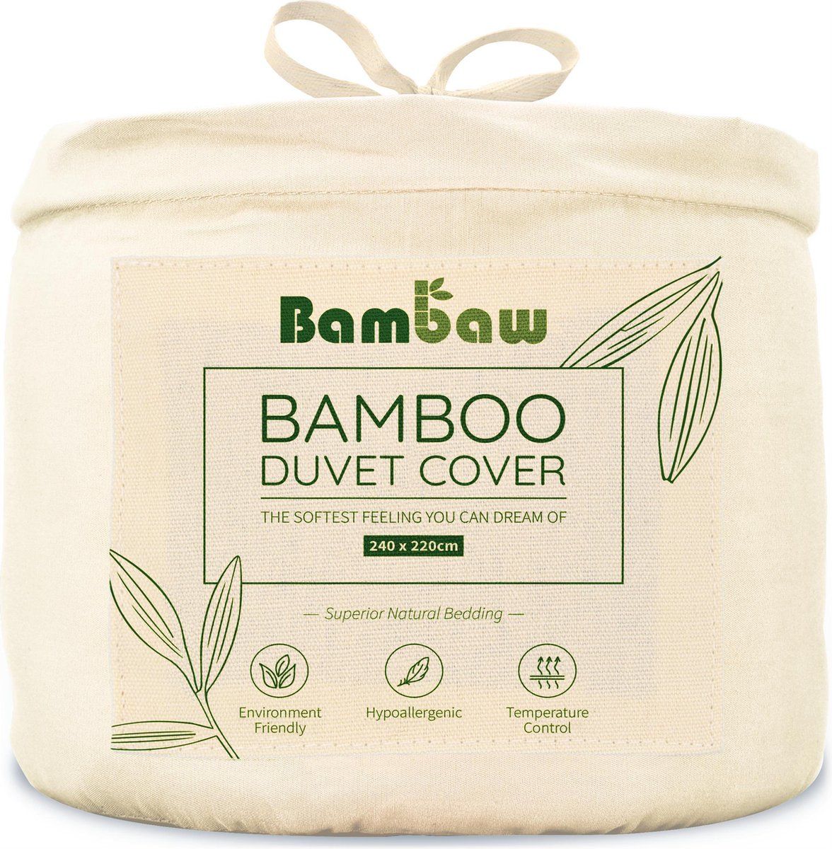 Bambaw Bamboe Dekbedovertrek | 2-Persoons Eco Dekbedhoes 240cm bij 220cm | Luxe Bamboe Beddengoed | Hypoallergeen Dekbedovertrek | Puur Bamboe Lyocell Dekbedhoes | Ultra-ademende Stof | Ivoor
