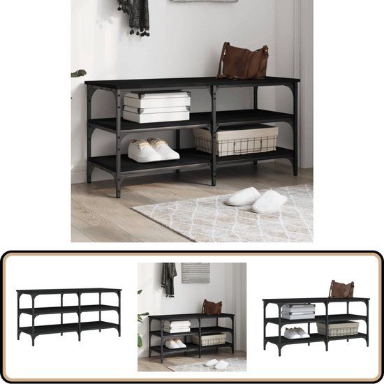 vidaXL Schoenenbank - 100x38,5x49 cm - Bewerkt Hout - Zwart