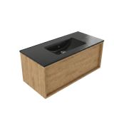 Saniclass Ensemble de meubles de salle de bain en bois - 100x45x42cm - Lavabo en céramique Vygo Noir - Chêne mat naturel