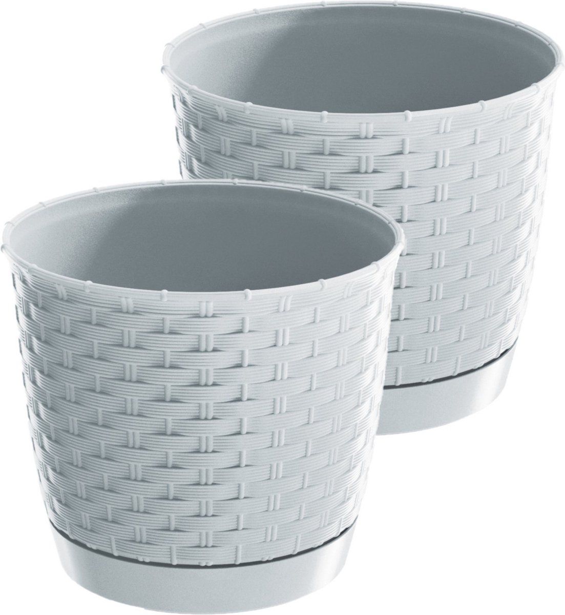Prosperplast 2x Ronde Gevlochten Plantenpotten - Kunststof - Ø14.5 cm - Wit