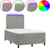 vidaXL Boxspringbed met matras en LED-verlichting, lichtgrijs, 120x190 cm, fluweel