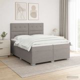 vidaXL Boxspringbed met matras, taupekleurig, 200 x 200 cm, met stoffen bekleding