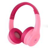 Motorola Moto JR300 Bluetooth kinderhoofdtelefoon met microfoon, lichte over-ear hoofdtelefoon voor kinderen, volumeregeling 85 dB, audio-splitter om te delen, ideaal voor school, reizen, gamen, roze