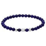 Lucardi - Heren Stainless steel herenkralenarmband blauwe lapis - Armband - Staal - Zilverkleurig - 19 cm