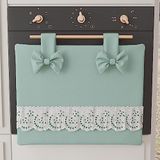 PETTI Artigiani Italiani - Elegante ovenhoes, shabby chic ovenhoes, effen kleur met Sangallo kanten ruches en strikken, katoenen ovenhoes, ovenafdekking 50 x 42 cm, aqua