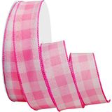 Morex Ribbon, Gingham Style Wired Taffeta, 1-1/2 inch by 50 Yards, Light Pink