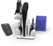 IMP Tech DLX Stand - Charges Controllers(inc. Edge), 3sp Fan w. game, headset and remote store /PS5