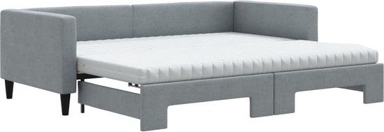 vidaXL Slaapbank met onderschuifbed en matrassen 90x200 cm stof lichtgrijs
