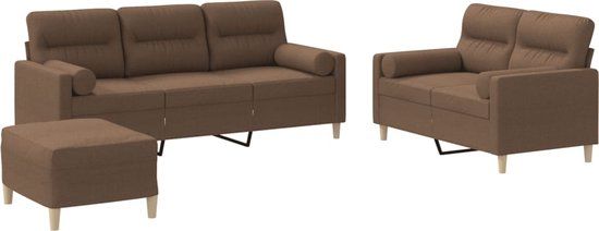 vidaXL 3-delige Loungeset met kussens stof bruin