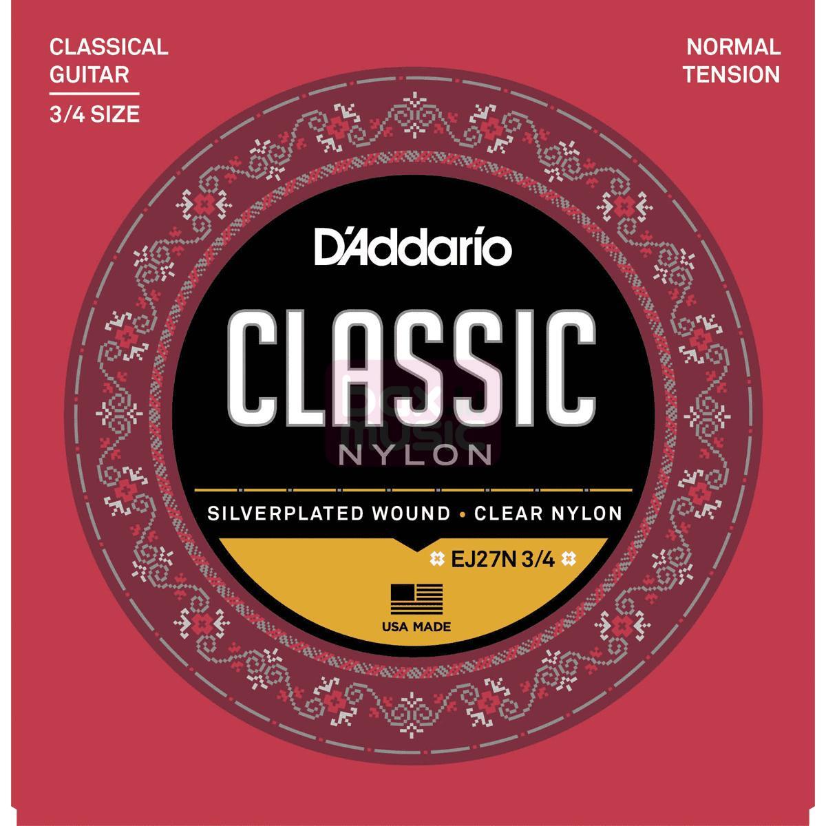 D'ADDARIO EJ27N 3/4 snarenset voor 3/4 formaat klassieke gitaar