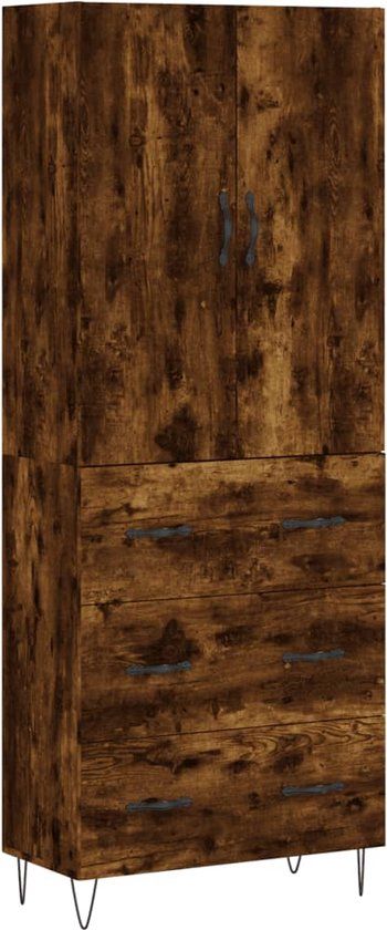 vidaXL Hoge kast 69,5x34x180 cm bewerkt hout gerookt eikenkleurig