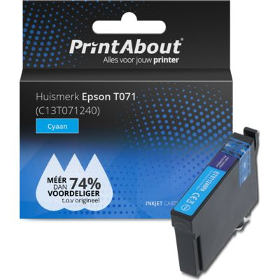 PrintAbout Huismerk Epson T071 (C13T071240) Inktcartridge Cyaan