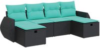 vidaXL 6-delige Loungeset met kussens, polyrattan, zwart