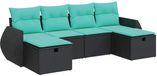 vidaXL 6-delige Loungeset met kussens, polyrattan, zwart