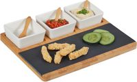 Merkloos Relaxdays Serveerplank Bamboe Leistenen Plaat Schaaltjes Lepels Dips Tapas Meerkleurig 8 Delig