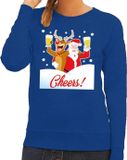 Bellatio Decorations Shoppartners Bv Foute kersttrui cheers met dronken kerstman blauw voor dames XS