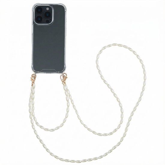 imoshion Hoesje - Geschikt voor Apple iPhone 16 Pro - Backcover met koord + armband - Parels - Transparant