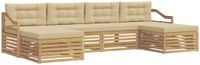 vidaXL - Buiten - bank - set - 6 - st - Wit - en - Beige - Massief - Acacia - Hout