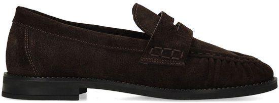Manfield Dames Donkerbruine Suède Loafers Maat 41
