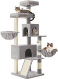 Feandrea SONGMICS Krabpaal 174 cm met groot platform en dubbele grot - Duifgrijs