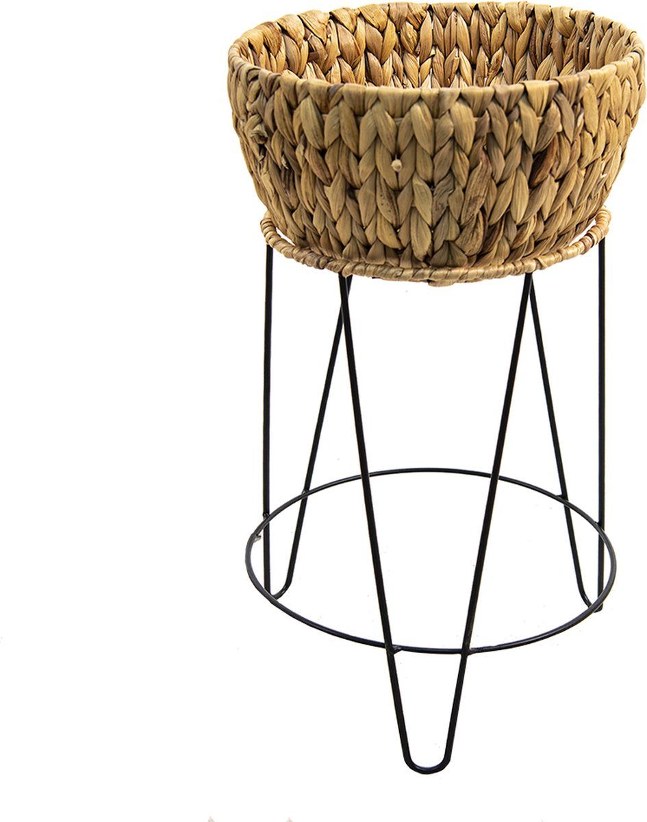 Clayre & Eef Plantenstandaard Ø 28*53 cm Bruin Zeegras Rond Bloempot op poten Plant pot Plantenhouder