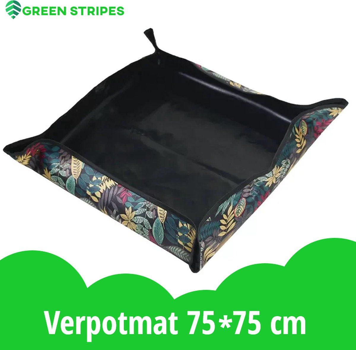Green Stripes Verpotmat - 75cm x 75cm - 100% waterdicht - Onderlegger om te verpotten - Zwart