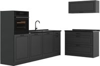 Vicco Complete keukeneenheid R-Line, Antraciet landelijk/Antraciet, 220 cm zonder werkblad