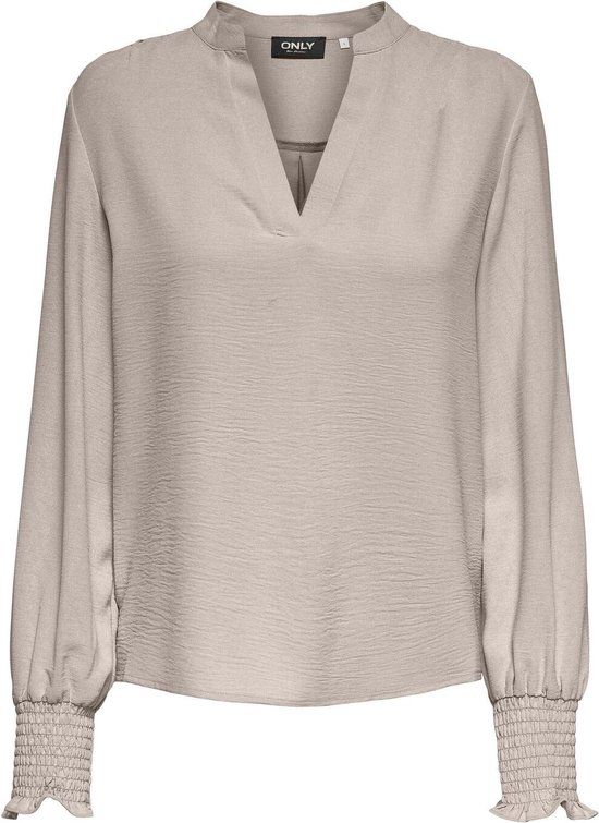 ONLY ONLMETTE V-NECK LS SMOCK TOP NOOS WVN Women's Top - Size S - Gray Morn