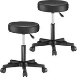 Casaria Rolkruk Set van 2 Stuks In Hoogte Verstelbaar 10cm Bekleding 360° Draaibaar 46-60cm Zighoogte Kantoorkruk Draaikruk Werkkruk Kruk Zwart