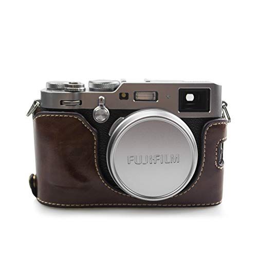 kinokoo Camera Lederen Half Case Bottom Case voor Fujifilm X100F PU Lederen Onderzijde open (koffie)