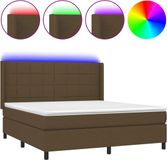 vidaXL Boxspringbed met matras en LED-verlichting, donkerbruin, 160x200 cm, stof