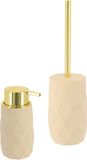 Tendance Toilet accessoire set - wc borstel en zeeppomp Diamond - beige - kunststof