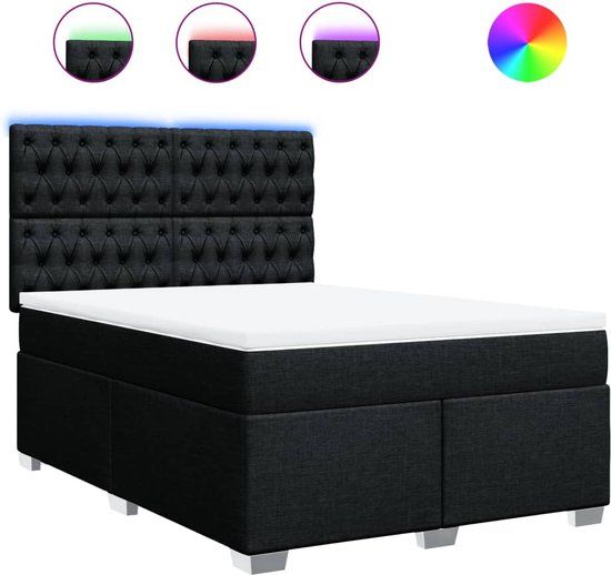 vidaXL Boxspring met matras stof zwart 140x200 cm