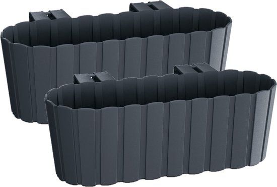 Prosperplast Set of 3 White Rectangular Plastic Balcony Planters with Hooks - 38cm