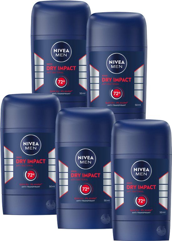 NIVEA MEN Dry Impact Anti-Transpirant Deodorant Stick - 5 x 50ml - Voordeelverpakking