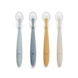 Jané Spenningslepel, 4 stuks, siliconen lepels voor kinderen, lange handgreep en zachte punt, BPA-vrij, vaatwasmachinebestendig, kleur tropic