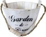 Seau en bois blanc avec impression noire et poignée en corde, 14 x 17,5 cm - taille moyenne