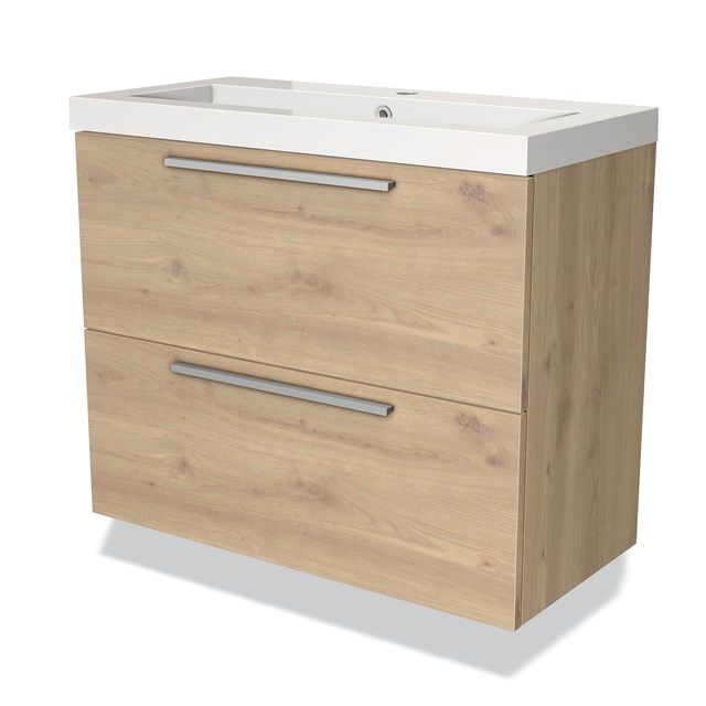 Maxaro Badkamermeubel 80cm Modulo Slim Lichtbruin Eiken 2 Lades Vlak Wastafel Mineraalmarmer - 6095831691699